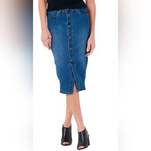 Blue Knee-length Pencil Skirt with Slit - Picture 1 of 4